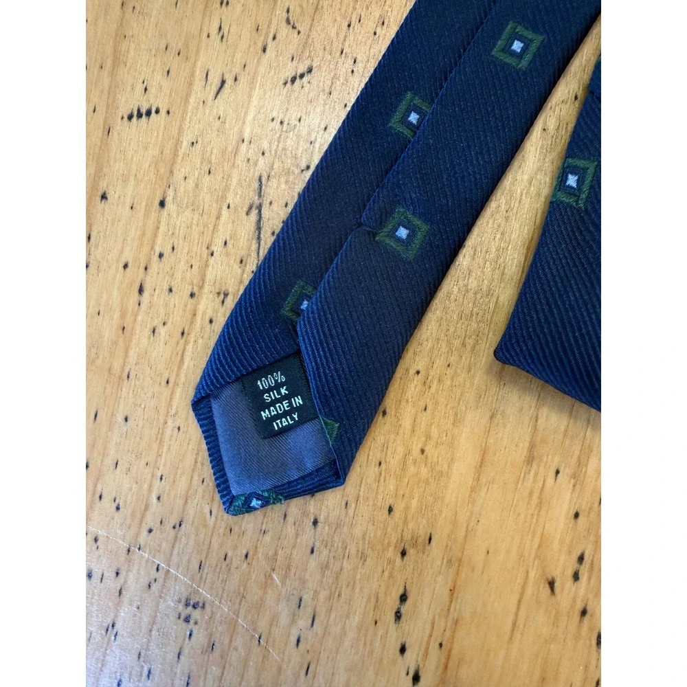 Prada Silk Tie Navy Blue Geometric Square Pattern Made in Italy Luxury Neckwear